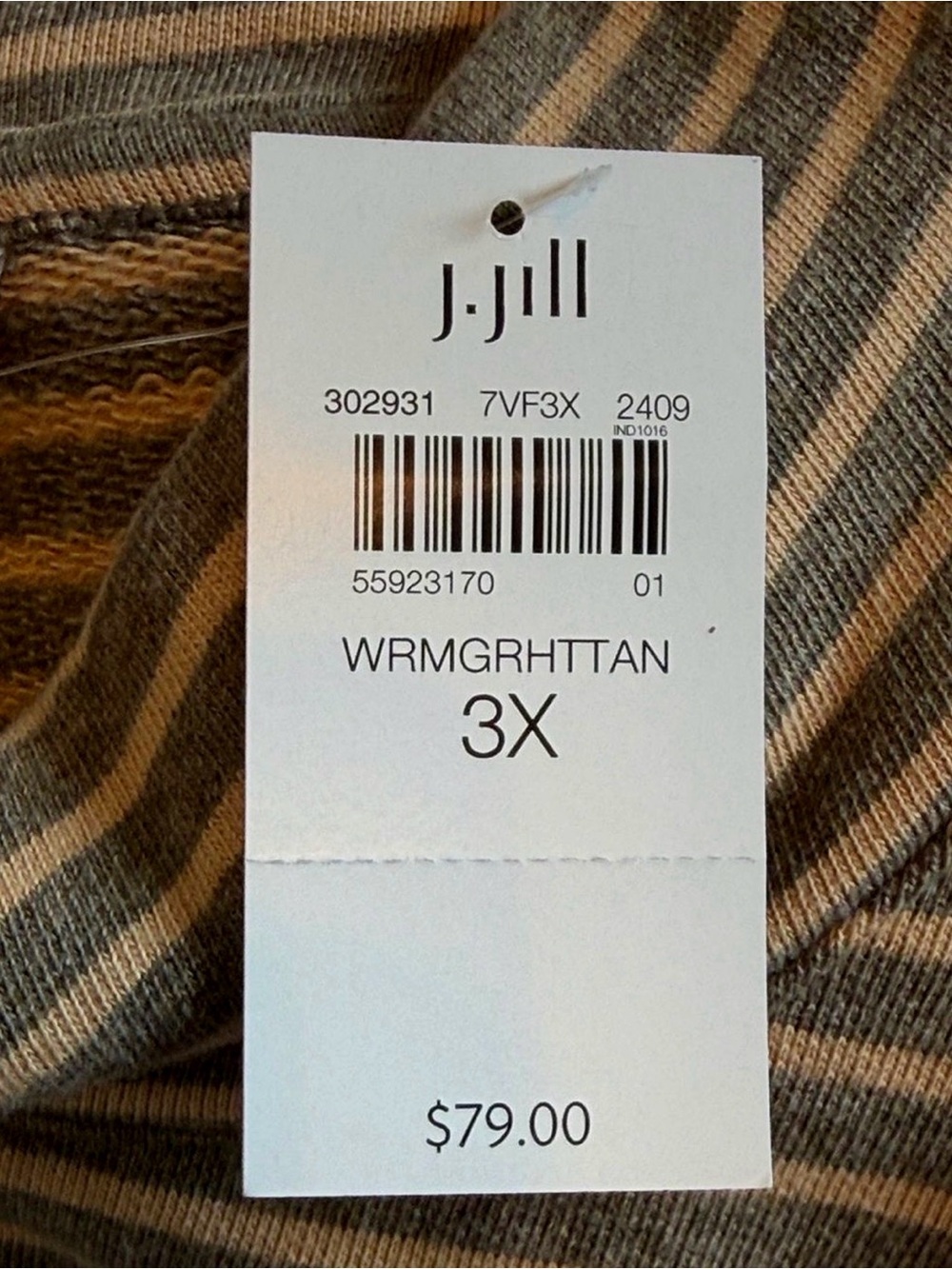 J. Jill NWT 3X Striped Mock Neck Knit Top Tan Gray Long Sleeve Plus French Terry - Picture 5 of 10